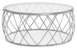 Orsina Luxurious Silver Coffee Table With Clear Glass, Decorative Round Table For Hallways, Stylish Coffee Table