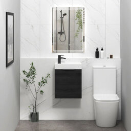 Royal Bathrooms Royal Bathroom Como 400mm Wall Hung Cloakroom Vanity Unit Ceramic Basin Sink 1 Door Cabinet Hale Black With Matt Black Handle - thumbnail 4