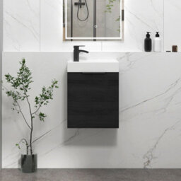 Royal Bathrooms Royal Bathroom Como 400mm Wall Hung Cloakroom Vanity Unit Ceramic Basin Sink 1 Door Cabinet Hale Black With Matt Black Handle