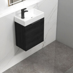 Royal Bathrooms Royal Bathroom Como 400mm Wall Hung Cloakroom Vanity Unit Ceramic Basin Sink 1 Door Cabinet Hale Black With Matt Black Handle - thumbnail 6