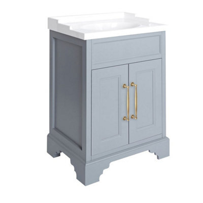 Homestylestore Light Grey 630mm Bathroom Vanity Unit With Basin And Aged Gold T Bar Handles - image 1
