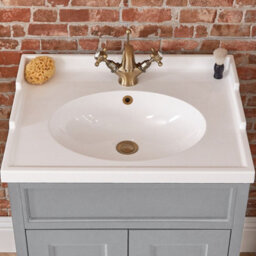Homestylestore Light Grey 630mm Bathroom Vanity Unit With Basin And Aged Gold T Bar Handles - thumbnail 2