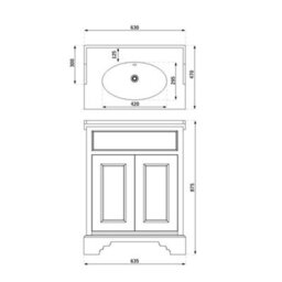 Homestylestore Light Grey 630mm Bathroom Vanity Unit With Basin And Aged Gold T Bar Handles - thumbnail 3