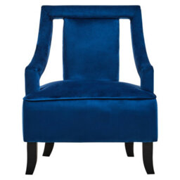 Orsina Midnight Blue Velvet Chair, Plush Midnight-Blue Velvet Upholstery With Curved Back, Metal Legs Seating - thumbnail 1