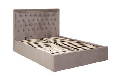 Orsina Elegant Steel Velvet Double Bed, Minimalist Double Bed For Bedroom, Velvet Upholstered Stud Detail Bed - image 1