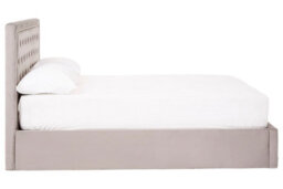 Orsina Elegant Steel Velvet Double Bed, Minimalist Double Bed For Bedroom, Velvet Upholstered Stud Detail Bed - thumbnail 2
