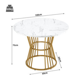 Btm 5 Piece Dining Set, Round 100Cm Table With Gold Metal Legs, White Mdf Top  4 Black Velvet Dining Chairs - thumbnail 6