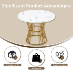 Btm 5 Piece Dining Set, Round 100Cm Table With Gold Metal Legs, White Mdf Top  4 Black Velvet Dining Chairs - thumbnail 4