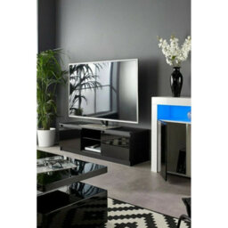 Black 140Cm Tv Stand Cabinet Led Lights For 50-65 Inch Tvs - thumbnail 4