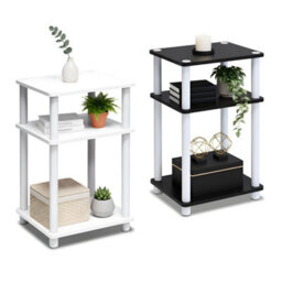Walplus Turn-N-Tube Tall End Table With Fabric Bin Drawer, French Oak/black Finish - thumbnail 3