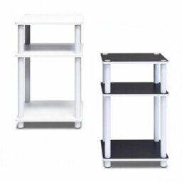 Walplus Turn-N-Tube Tall End Table With Fabric Bin Drawer, French Oak/black Finish - thumbnail 2