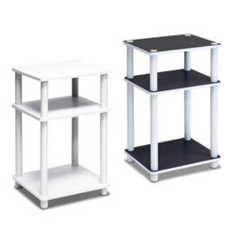 Walplus Turn-N-Tube Tall End Table With Fabric Bin Drawer, French Oak/black Finish - thumbnail 1