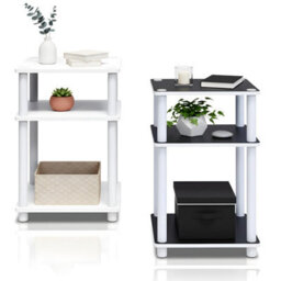 Walplus Turn-N-Tube Tall End Table With Fabric Bin Drawer, French Oak/black Finish - thumbnail 4