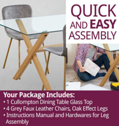 Hallowood Furniture Dining Table Set, Glass Top Table And 4 Taupe Faux Leather Chairs With Metal Legs - thumbnail 7