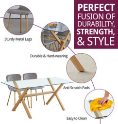 Hallowood Furniture Dining Table Set, Glass Top Table And 4 Taupe Faux Leather Chairs With Metal Legs - thumbnail 2