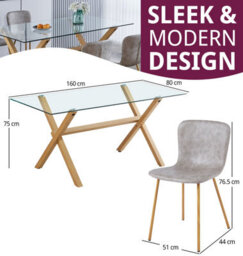 Hallowood Furniture Dining Table Set, Glass Top Table And 4 Taupe Faux Leather Chairs With Metal Legs - thumbnail 3