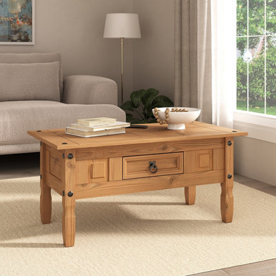 Mews Corona Pine Coffee Table 1 Drawer Solid Wood Occasional Table - image 1
