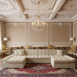 Alia Living Room Corner Sofa Bed With Polyurethane Foam Wave Spring Wooden Frame 360X160X75Cm Cream - thumbnail 2