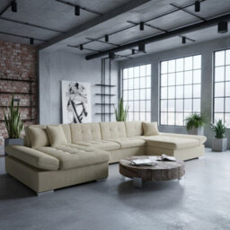Alia Living Room Corner Sofa Bed With Polyurethane Foam Wave Spring Wooden Frame 360X160X75Cm Cream