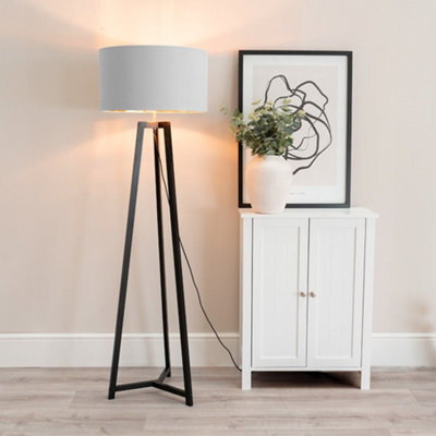 Valuelights Lottie Black Wood Tripod Floor Lamp With Grey/gold Drum Shade - image 1