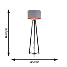Valuelights Lottie Black Wood Tripod Floor Lamp With Grey/gold Drum Shade - thumbnail 4