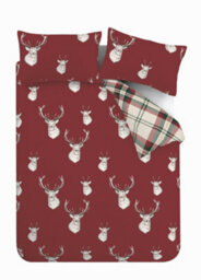 Catherine Lansfield Bedding Munro Stag Check Duvet Cover Set With Pillowcases Red - thumbnail 4