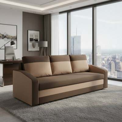 Orion A Compact Upholstered Sofa Bed With Storage Pull Out Guest Bed In Brown And Light Brown - image 1