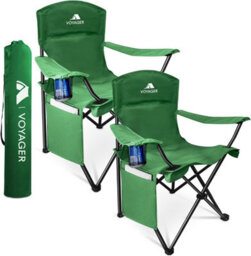 Voyager Pouch Folding Camping Chair 2-Pack, Lightweight With Pocket And Drinks Holder - Green - thumbnail 1