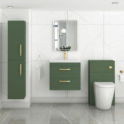 Royal Bathrooms Turin 600mm Wall Hung Vanity Unit Matt Green 2 Drawer Mid-Edge Basin With Brushed Brass Handles - thumbnail 4