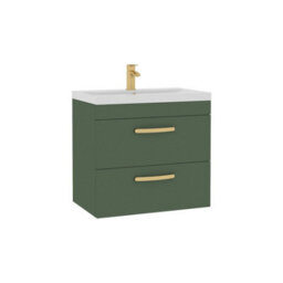 Royal Bathrooms Turin 600mm Wall Hung Vanity Unit Matt Green 2 Drawer Mid-Edge Basin With Brushed Brass Handles - thumbnail 6