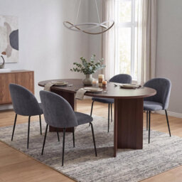 Fwstyle 5 Piece Robyn Dining Set 180X90Cm Walnut Table & 4 Steel Blue Dining Chairs - thumbnail 1