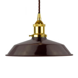 Burgundy Red Small Trinity Metal Painted Dome Pendant Light With Gold Lamp Holder And Brown Twisted Cable - Se Home - thumbnail 1