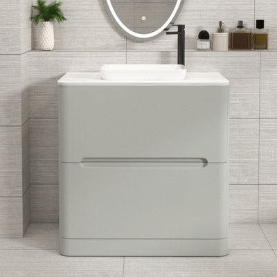 Royal Bathrooms Venice 800mm Dove Grey Freestanding Bathroom Countertop Vanity Unit 2 Drawer With Qubix Basin - image 1