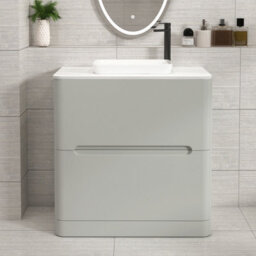 Royal Bathrooms Venice 800mm Dove Grey Freestanding Bathroom Countertop Vanity Unit 2 Drawer With Qubix Basin - thumbnail 1