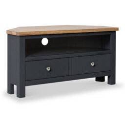 Farro Charcoal Grey 90Cm Corner Tv  Unit - Fully Assembled - Painted With Oak Top By Roseland Furniture