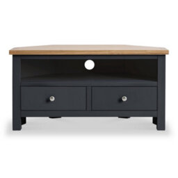 Farro Charcoal Grey 90Cm Corner Tv  Unit - Fully Assembled - Painted With Oak Top By Roseland Furniture - thumbnail 2