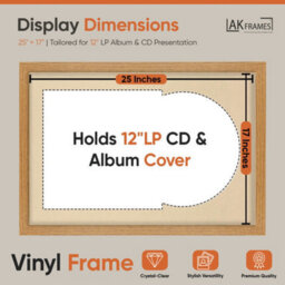 "AK Frames 25X17"" Oak Modern Vinyl Record Frame With Ivory Mount For 12 Inch Lp Cover & Disc - Overlapped Design" - thumbnail 2