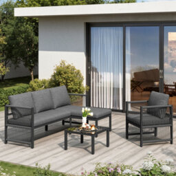 Matteo Grey Modular 4-5 Seater Outdoor Garden Sofa Set With Tempered Glass Coffee Table & Weatherproof Polyester Rope - thumbnail 4