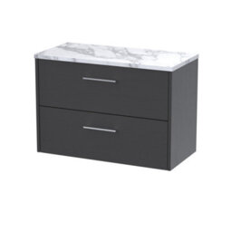 Balterley Winshill Contemporary 2 Drawer Wall Hung Vanity Unit With Laminate Worktop, Woodgrain Dark Grey, 800mm
