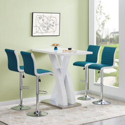 Furniture in Fashion Axara White High Gloss Bar Table With 4 Ritz Teal White Stools - thumbnail 1
