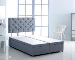 Comfy Deluxe 6Ft Superking Silver Linen Velvet Foot Lift Ottoman Bed With Headboard & Mattress - thumbnail 3