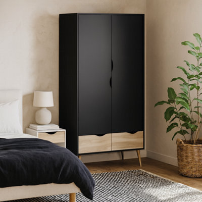 Wyld Haus Sapporo 2-Door 2-Drawer Wardrobe In Black & Natural Oak 2001X987X581mm - image 1
