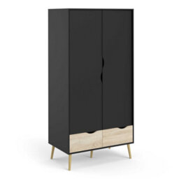 Wyld Haus Sapporo 2-Door 2-Drawer Wardrobe In Black & Natural Oak 2001X987X581mm - thumbnail 2