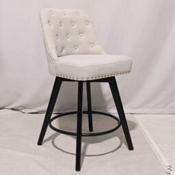Set Of 2 Linen Fabric Swivel Bar Stools With Button Tufted Back - Beige - thumbnail 7