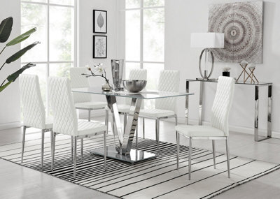 Furniturebox Uk Florini V Grey Dining Table And 6 White Milan Chairs - image 1