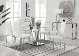 Furniturebox Uk Florini V Grey Dining Table And 6 White Milan Chairs