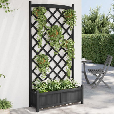 Walplus Planter With Trellis Black Solid Wood Fir - image 1