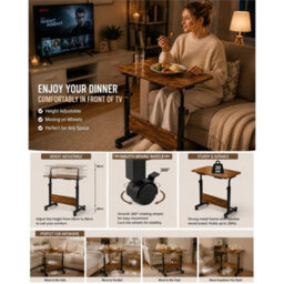Walnut With Black Frame Adjustable Mobile Laptop Table With Wheels Portable Standing Desk Cart White - thumbnail 6