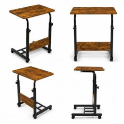 Walnut With Black Frame Adjustable Mobile Laptop Table With Wheels Portable Standing Desk Cart White - thumbnail 2