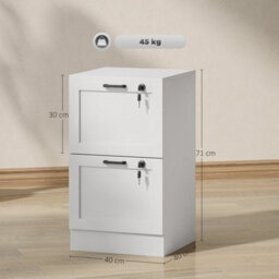 White & 2Drawers Filing Cabinet, Lockable File Cabinet For A4, Letter - thumbnail 2
